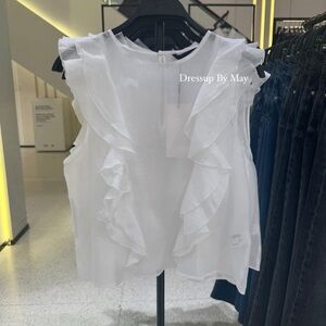 Zara White Ruffle Blouse
